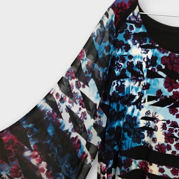 Valerie Stevens Womens Tunic Sz XL Dress‎ Blue Black Relaxed Fit Chiffon Granny - Picture 5 of 14